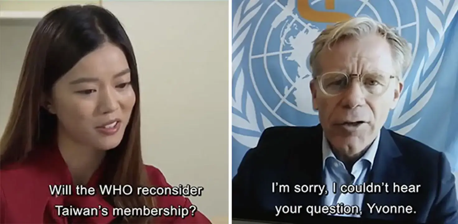 世衛助理總幹事Bruce Aylward，被港台節目《The Pulse》的記者問到有關台灣的問題